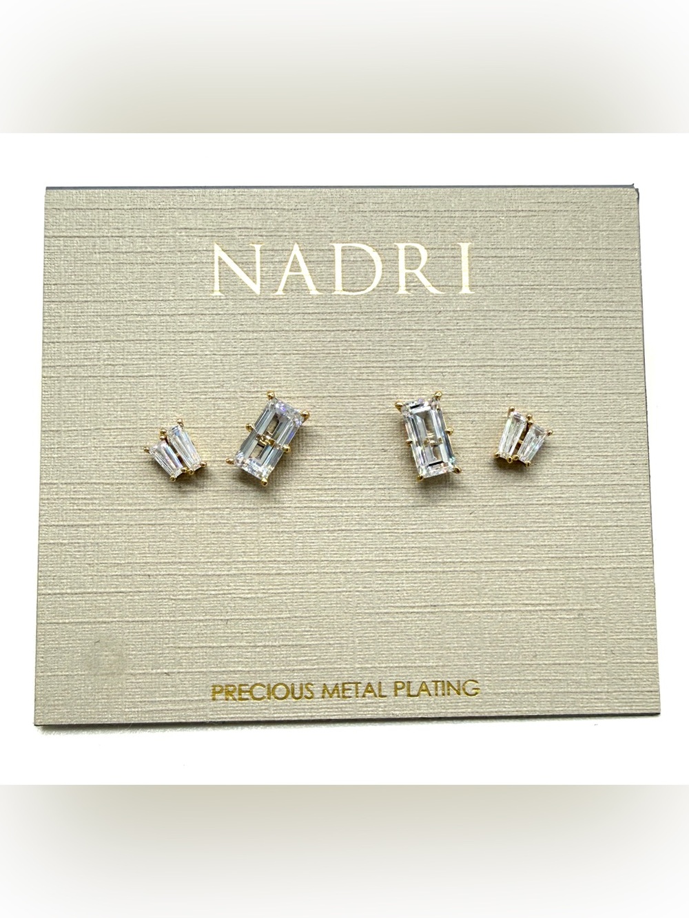 NWT Nadri Chateau Set of 4 Baguette CZ Stud Earrings